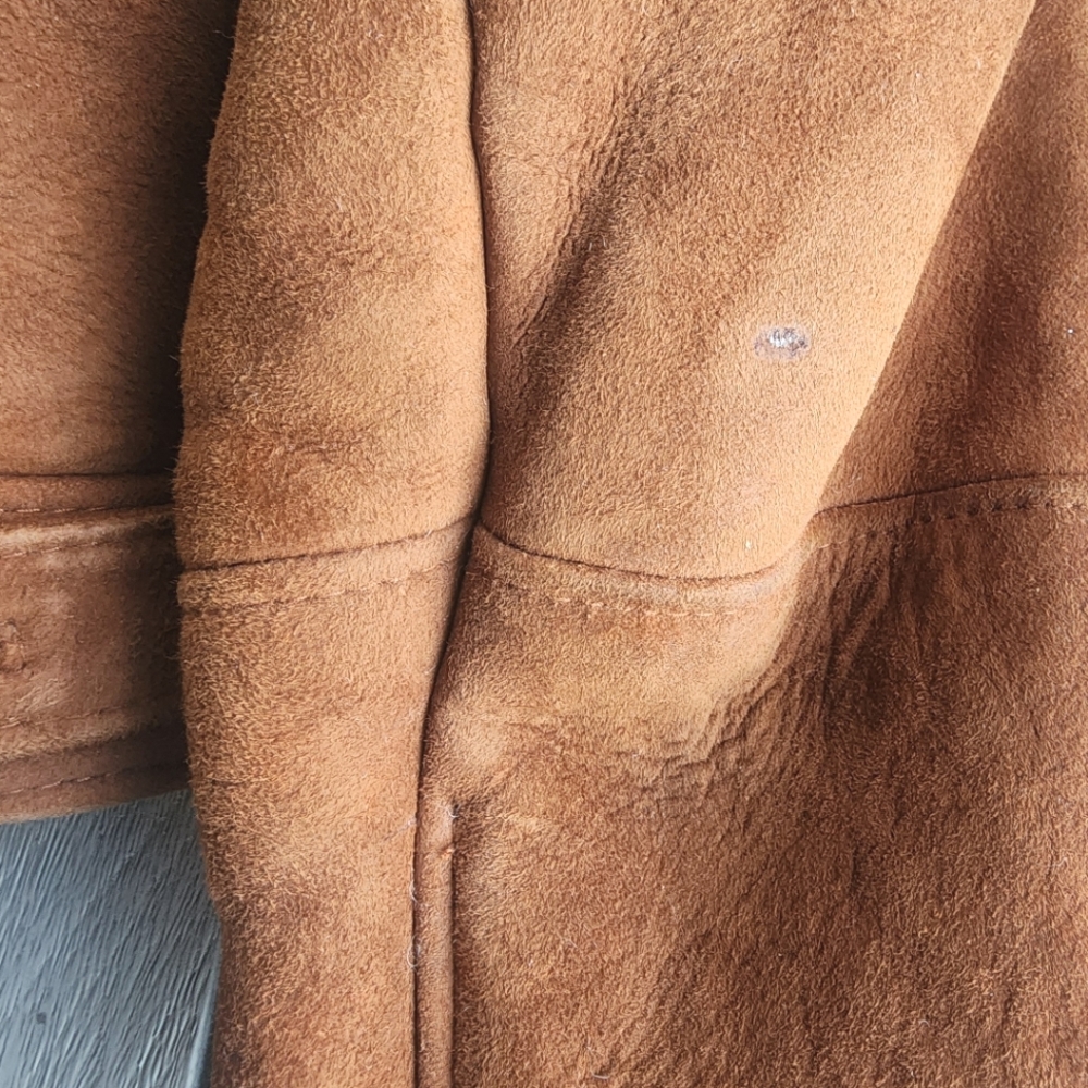 Vintage Cognac Womens Crop Shearling Bomber Jacket | SZ M - Picture 5 of 5